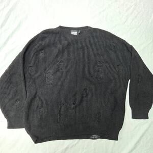 Reclaimed Vintage Black Knit Distressed Crewneck Long Sleeve Sweater